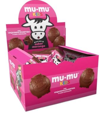 Chocolate ao leite com recheio sabor morango caixa com 24 unidades - Mu-Mu kids