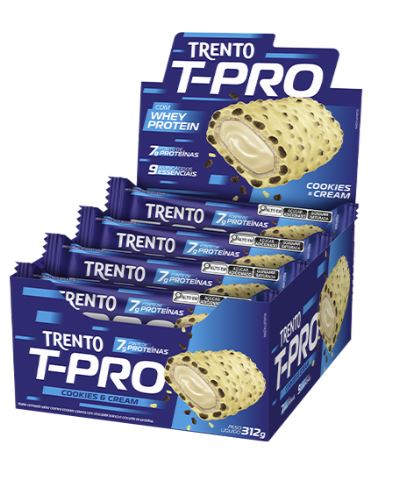 Wafer recheado sabor cookies & cream coberto com chocolate branco e crocante de proteína caixa com 12 unidades - T-Pro