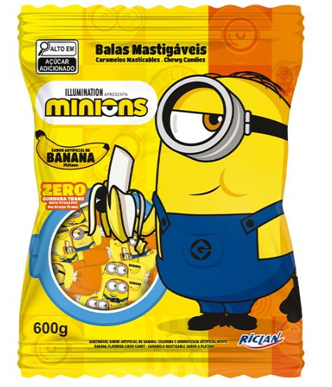 Bala Mastigável sabor banana  pacote com 600g Minions - Riclan