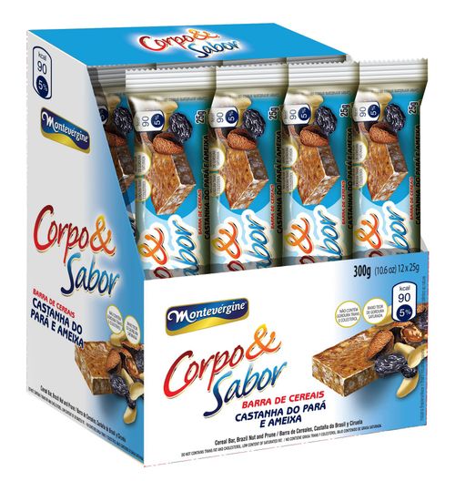 Barra de Cereal sabor Castanha do Pará e Ameixa caixa com 12 unidades de 25g - Corpo e Sabor