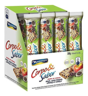 Barra de Cereal sabor Maça, Uva passa e Linhaça caixa com 12 unidades de 25g - Corpo e Sabor