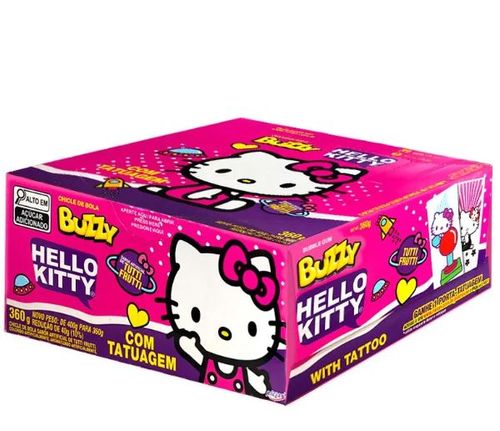 Chiclete Hello Kitty com tattoo sabor tutti frutti caixa com 360g - Buzzy