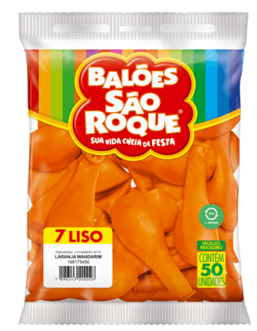 Balão 7 liso laranja mandarim com 50 unidades - São Roque