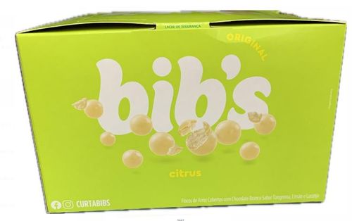 Flocos de arroz coberto com chocolate branco sabor citrus Caixa com 18 unidades de 40g cada - Bib's