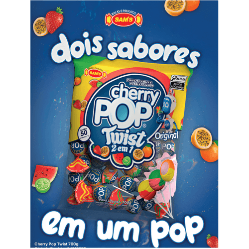 Pirulito Cherry Pop sabor Twist 2em1 com 50 unidades  - Sam's