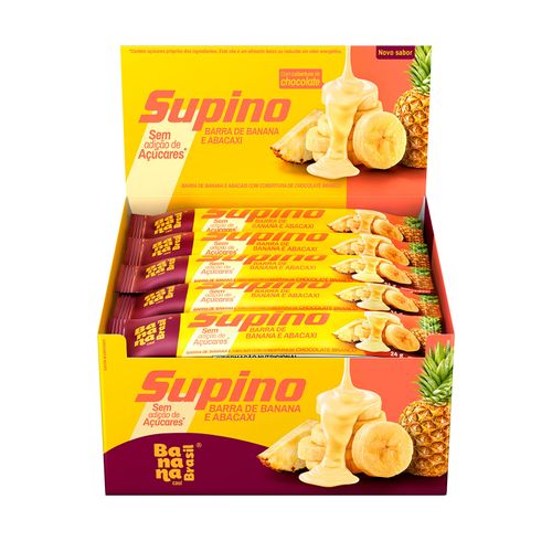 Barra de frutas com cobertura de chocolate sabor Banana e Abacaxi caixa com 20 unidades de 24g- Supino