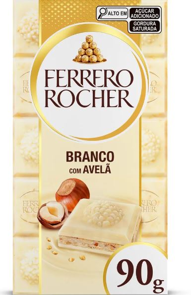 Tablete de chocolate Ferrero Rocher Branco com recheio de avelãs com 90g-Ferrero