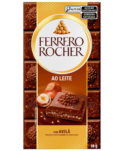 Tablete de chocolate Ferrero Rocher ao Leite com recheio de avelãs com 90g-Ferrero