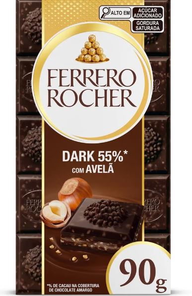 Tablete de chocolate Ferrero Rocher Dark 55% com recheio de avelãs com 90g-Ferrero