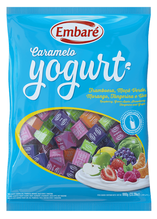 Caramelos Yogurt framboesa,maça verde,morango,tangerina e uva com 660g - Embaré