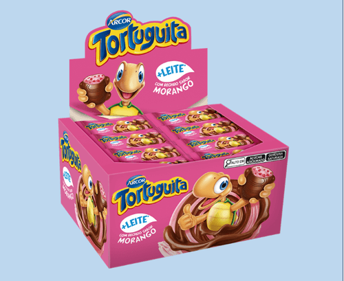 Chocolate sabor Leite com recheio sabor morango caixa com 24 unidades de 15,5g - Tortuguita