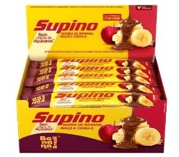 Barra de frutas com cobertura de chocolate sabor Banana, Maça e Canela Zero açucares caixa com 20 unidades - Supino