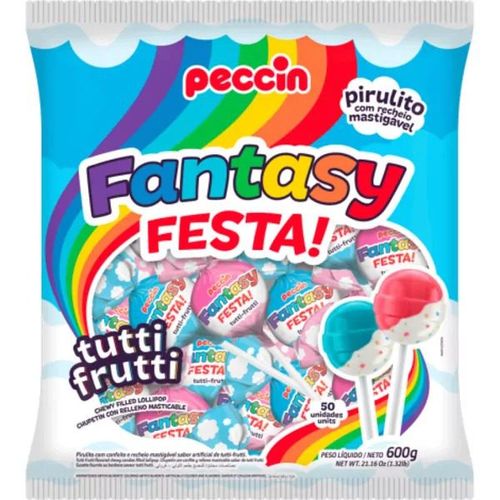 Pirulito Fantasy Festa Unicórnio sabor frutas sortidas pacote com 600g - Peccin