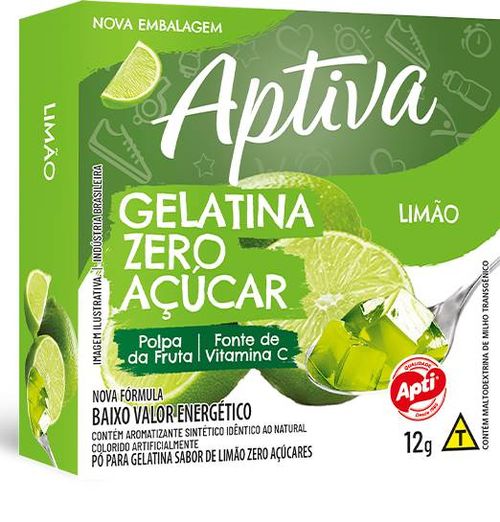 Gelatina zero açucar sabor limão com 12g -Aptiva