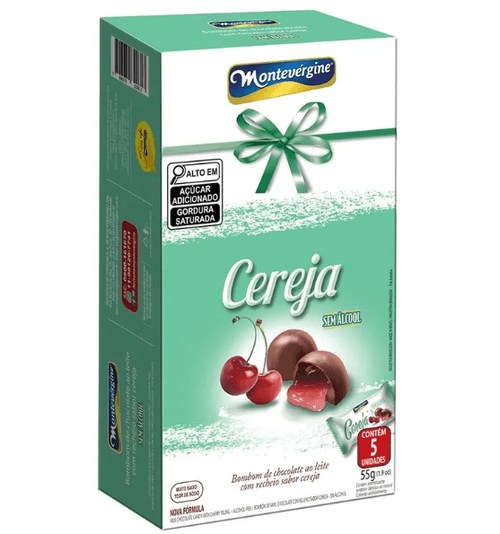 Bombom de chocolate ao leite sabor com recheio de cereja sem álcool 55g - Montevergine