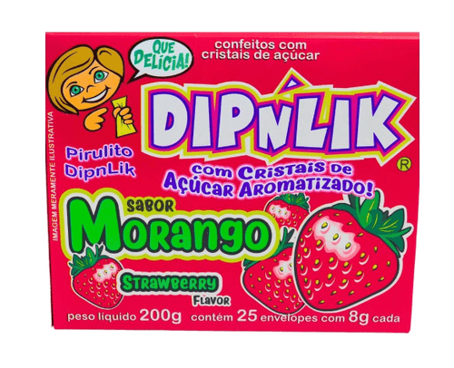 Pirulito com cristais de açúcar sabor morango caixa com 25 unidades - Dipnlik