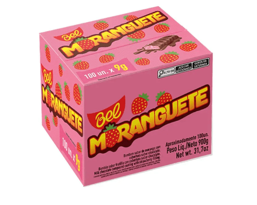 Bombom sabor morango com cobertura de chocolate 100 unidades com 9g cada - Moranguete Bel