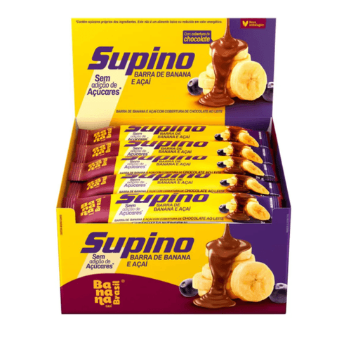 Barra de frutas com cobertura de chocolate sabor Banana e açai zero açucar caixa com 20 unidades de 24g - Supino