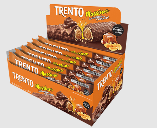Chocolate ao leite sabor Caramelo coberto com amendoim caixa com 15 unidades de 25g - Trento Massimo