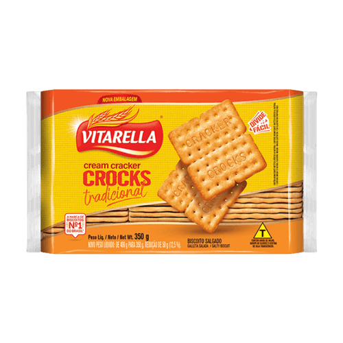 Biscoito Cream Cracker Crocks sabor Tradicional com 350g - Vitarella