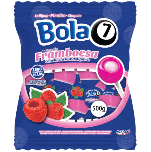Pirulito Bola 7 sabor Framboesa Pacote com 500g - Riclan