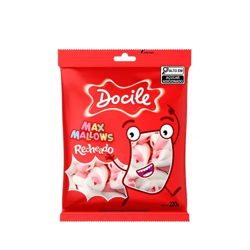 Marshmallow Recheado rosa/branco com 220g - Docile