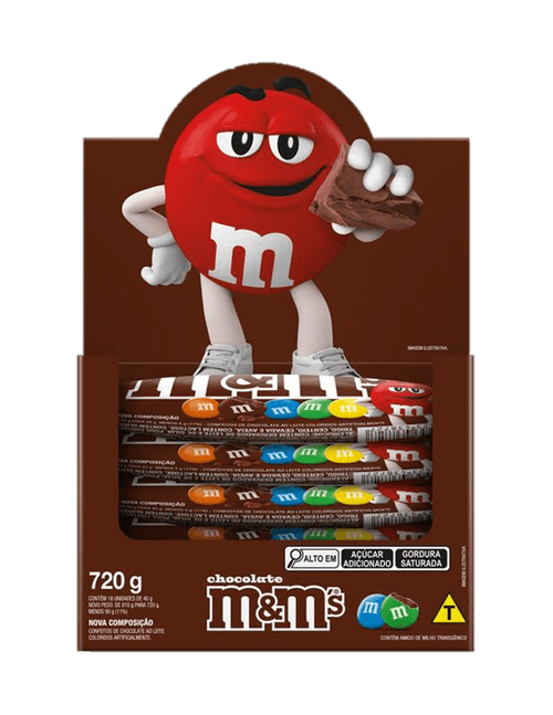 Confeito sabor Chocolate caixa com 18 unidades de 40g - M&M