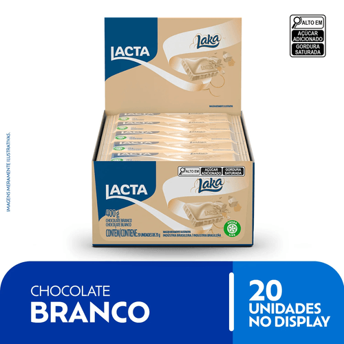 Barra de chocolate branco caixa com 20 unidades de 20g - Laka