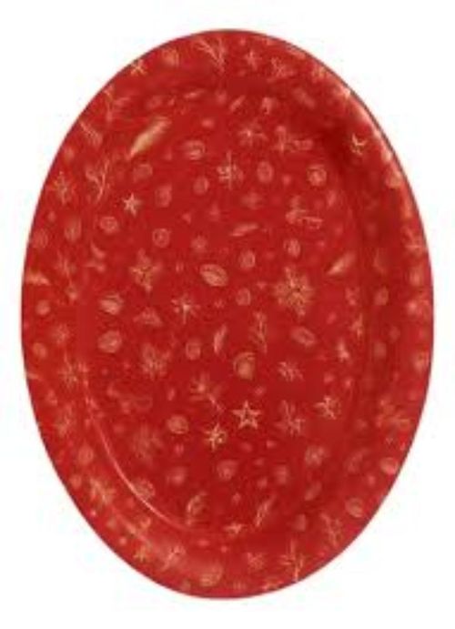 Bandeja vermelha com figuras natalinas de plástico oval de 36,5cmx28,5cm -Sweet Sakura